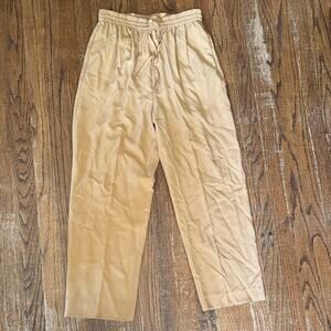 Daniel Field women’s size small vtg tan 100% silk draw string wide leg trousers